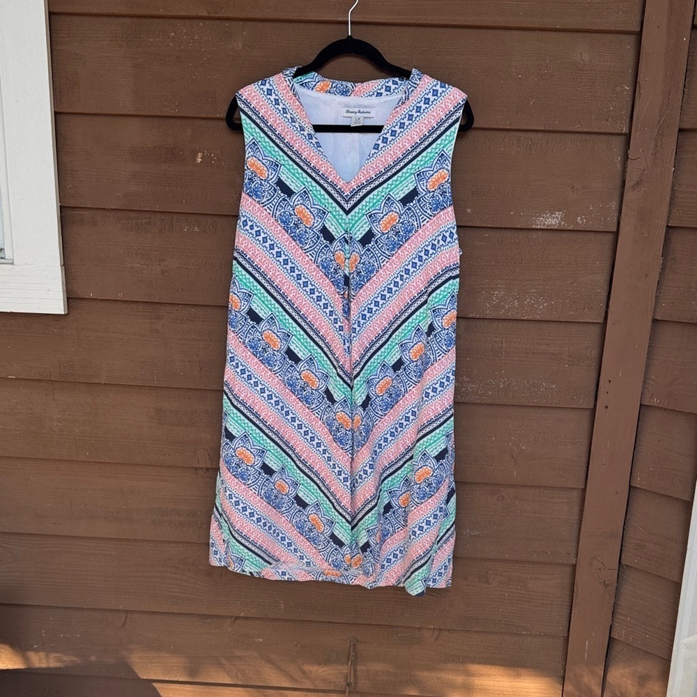 Tommy Bahama Multicolor Linen Blend Chevron Midi Dress size L